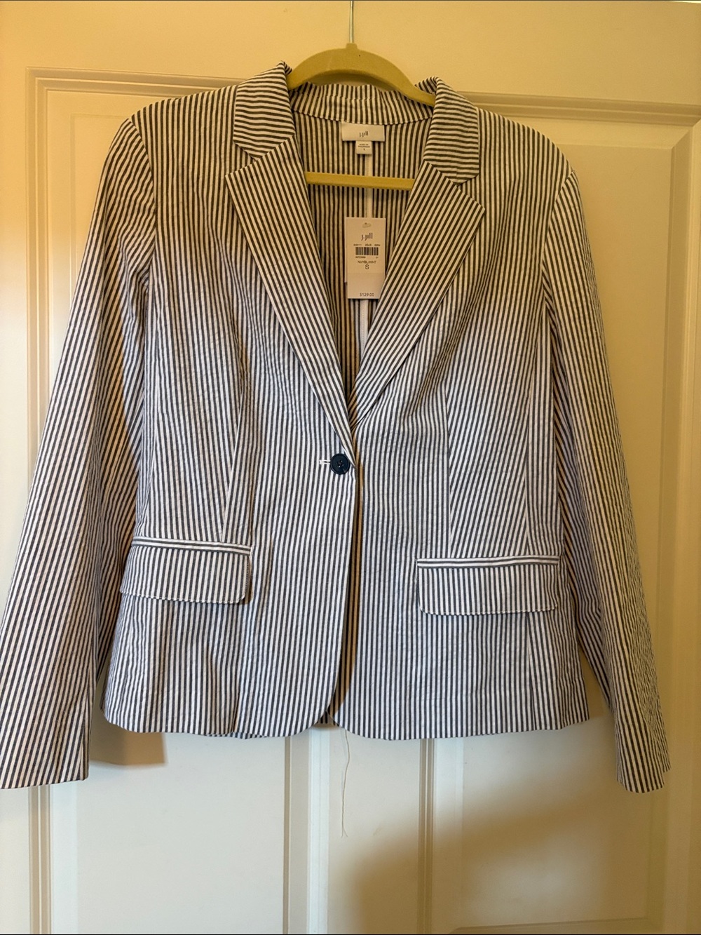 J. Jill Navy and White Striped Single-Button Blazer